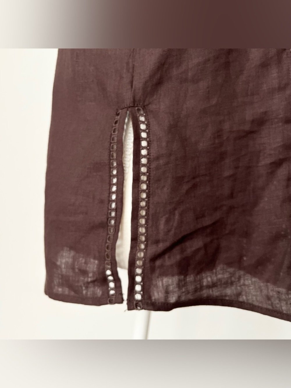 J.Crew Women's Garcon Linen Blouse Shirt Size 0 Brown Eyelet Island Preppy Beach - Picture 5 of 6